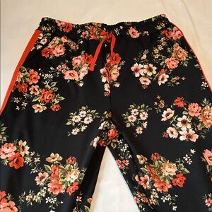LuLaRoe Black Joggers with Floral Red and Orange Accents